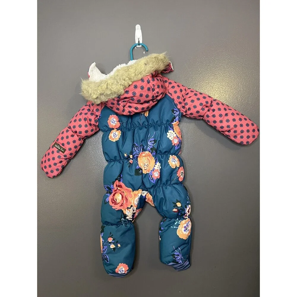 Matilda Jane Snowsuit Girls 3-6 Months Multicolor Floral Puffer Hooded Fur Trim